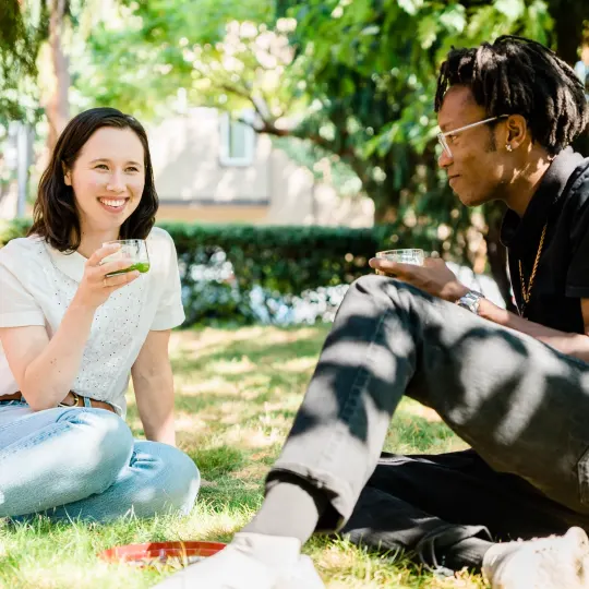 @peter.smith: "me and angela with our go-to matcha from sip matcha, enjoying the sun!"